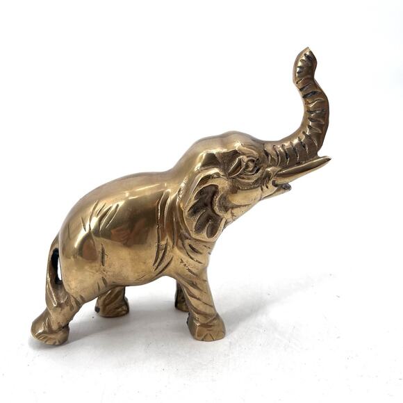 Vintage Solid Brass Elephant Figurine - Trunk Up For Good Luck - Picture 6 of 13